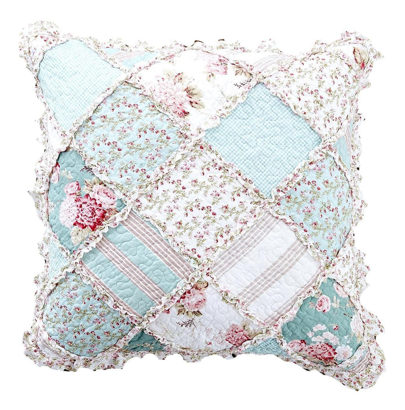DaDa Bedding Patchwork Hint of Mint Floral Cotton Patchwork Euro Pillow Cover, 26" x 26" (JHW3036) - DaDa Bedding Collection