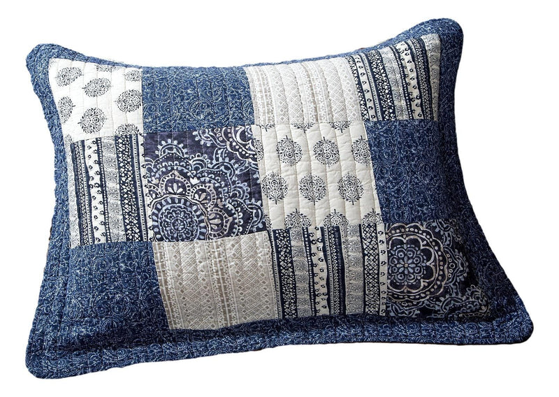 DaDa Bedding Denim Blue Elegance Floral Patchwork Farmhouse Pillow Sham (JHW660) - DaDa Bedding Collection