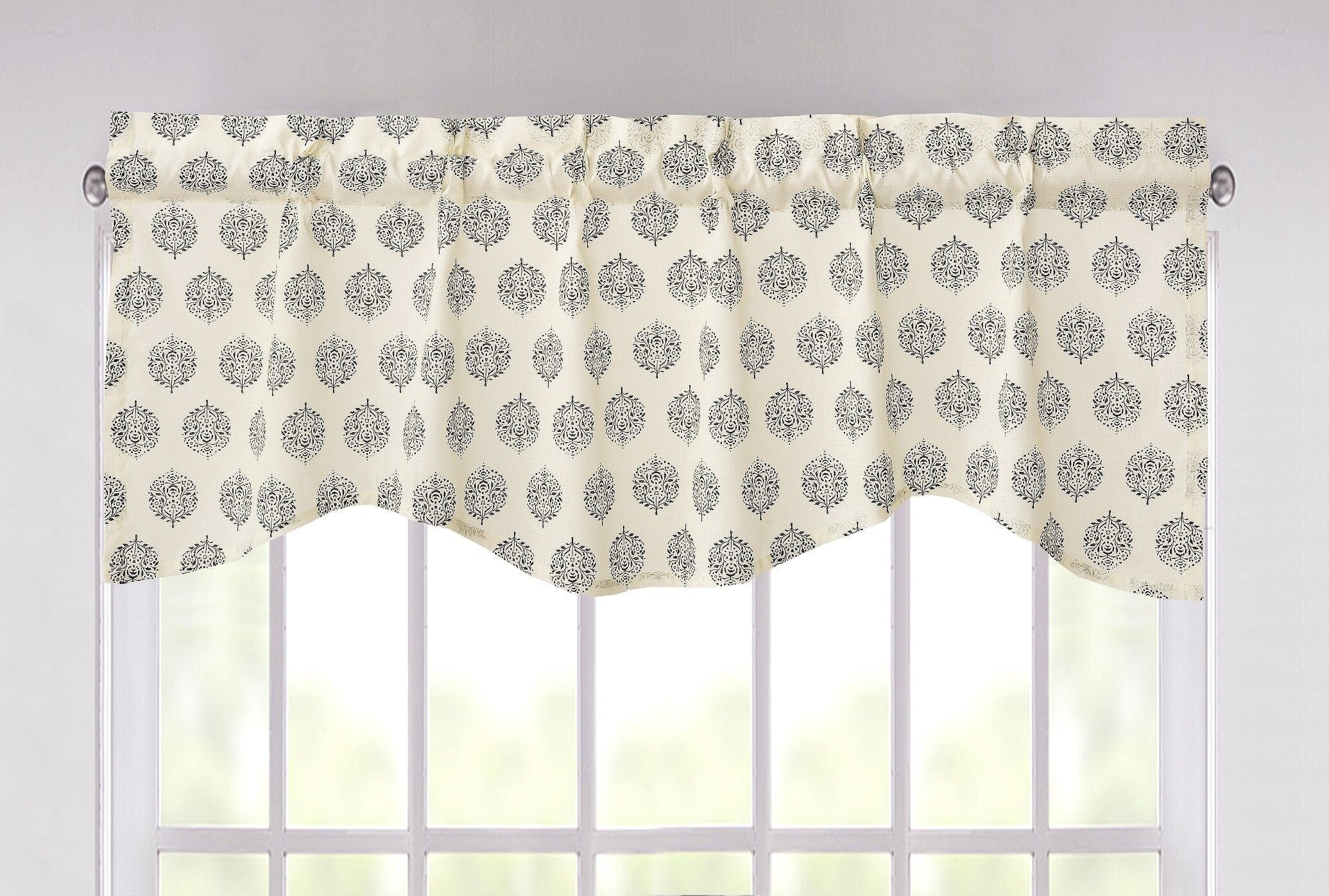 DaDa Bedding Ivory Blue Elegance Mini Medallions Floral Window Curtain Valance - 18" x 52" (JHW-660) - DaDa Bedding Collection