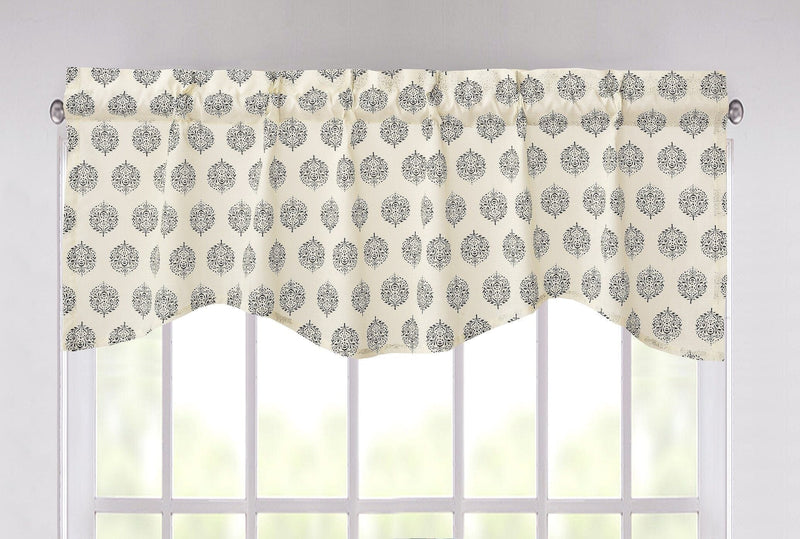 DaDa Bedding Ivory Blue Elegance Mini Medallions Floral Window Curtain Valance - 18" x 52" (JHW-660) - DaDa Bedding Collection