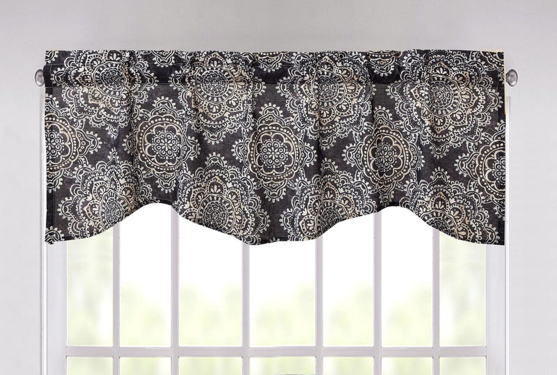 DaDa Bedding Navy Blue Bohemian Elegance Medallions Floral Window Curtain Valance - 18" x 52" (JHW-660) - DaDa Bedding Collection