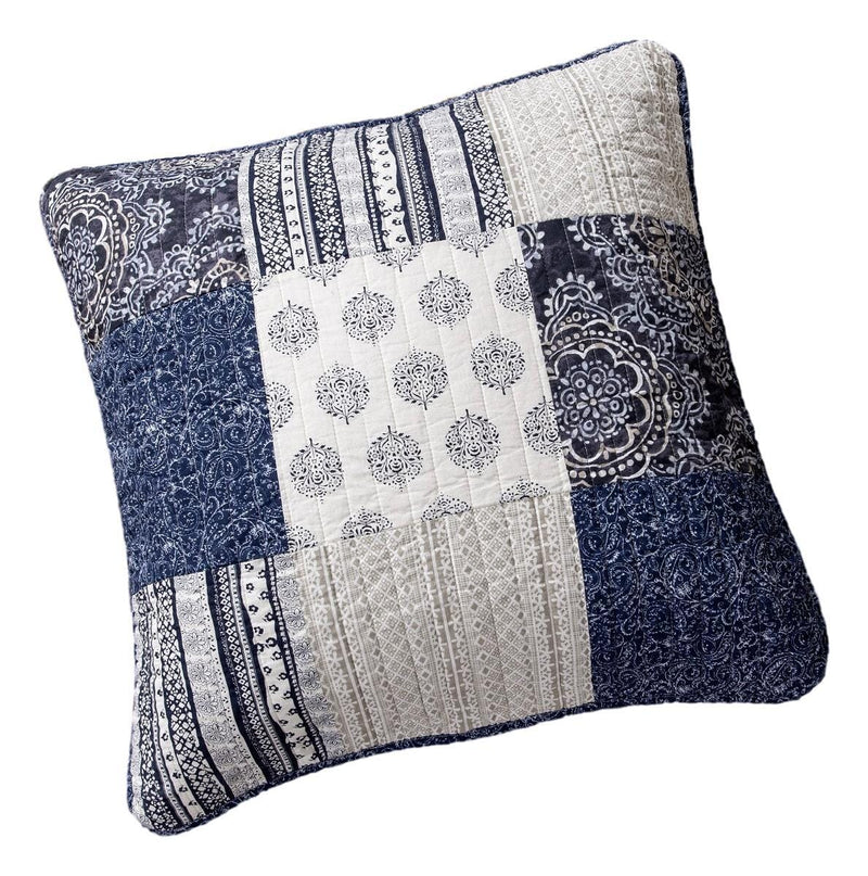 DaDa Bedding Patchwork Denim Blue Elegance Bohemian Euro Sham - 26” x 26" - 1PC (JHW660) - DaDa Bedding Collection