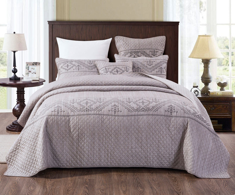 DaDa Bedding Whimsical Lavender Grey Cottage Soft Quilted Coverlet Bedspread Set (JHW866) - DaDa Bedding Collection