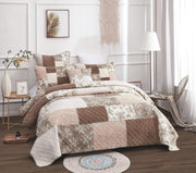 DaDa Bedding Dusty Rose Taupe Beige Brown Floral Cottage Patchwork Quilted Bedspread Set (JHW-866) - DaDa Bedding Collection