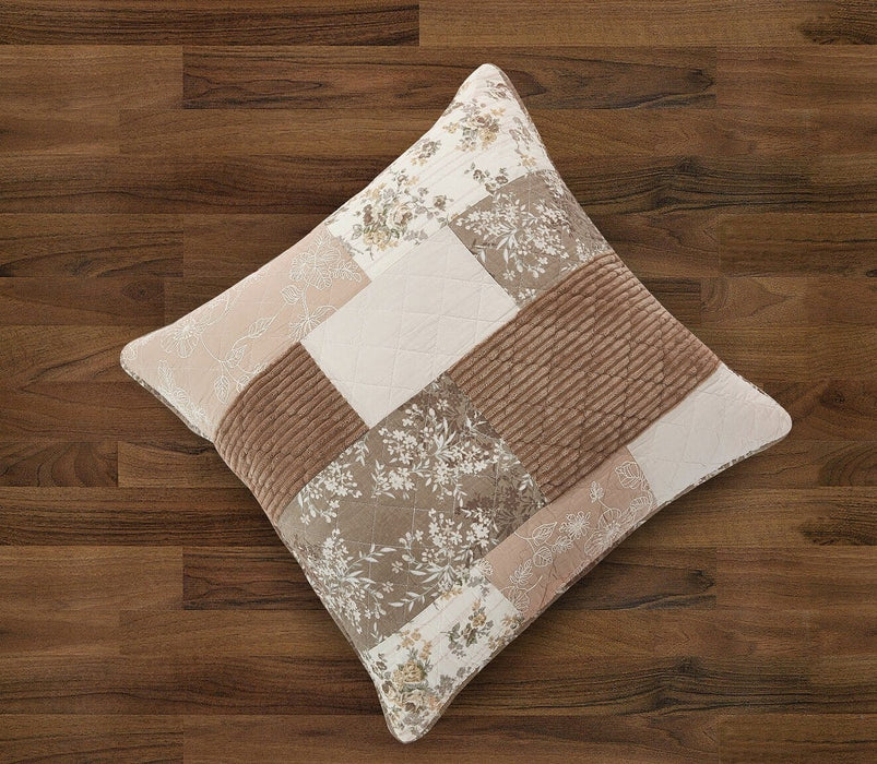 DaDa Bedding Vintage Patchwork Dusty Rose Taupe & Tan Beige Brown Floral Euro Pillow Sham Cover, 26" x 26" (JHW866)