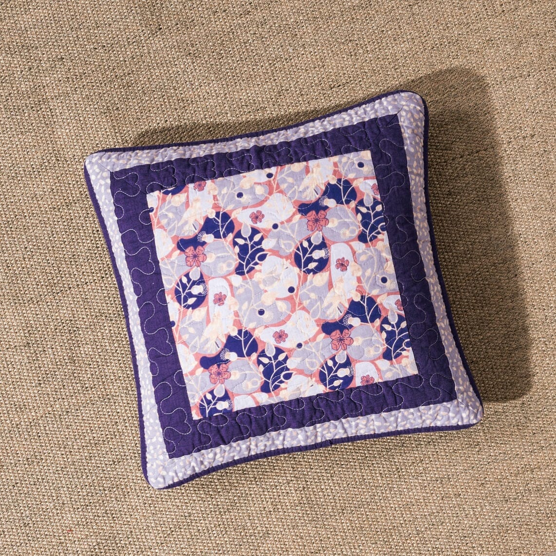 DaDa Bedding Set of 2-Pieces Peachy Blossoms Purple Floral Patchwork Throw Pillow Covers, 18" x 18" - Designed in USA (JHW877) - DaDa Bedding Collection