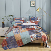 DaDa Bedding Bohemian Vibes Mediterranean Blue Floral Patchwork Quilted Bedspread Set  (JHW878) - DaDa Bedding Collection