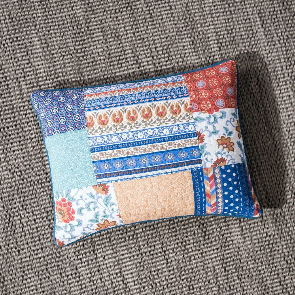 DaDa Bedding Bohemian Vibes Mediterranean Blue Patchwork Floral Pillow Sham (JHW878) - DaDa Bedding Collection