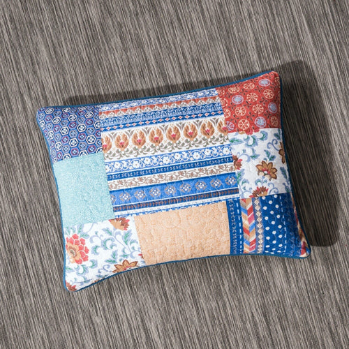 DaDa Bedding Bohemian Vibes Mediterranean Blue Patchwork Floral Pillow Sham (JHW878) - DaDa Bedding Collection