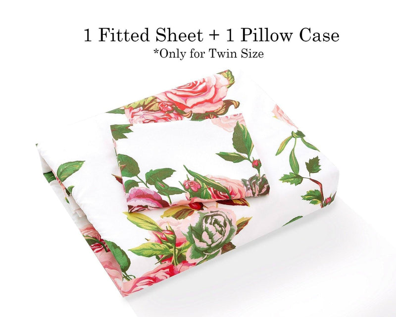 DaDa Bedding Romantic Roses Lovely Spring Pink Floral Fitted Bed Sheet w/ Pillow Cases (JHW879-Fitted) - DaDa Bedding Collection