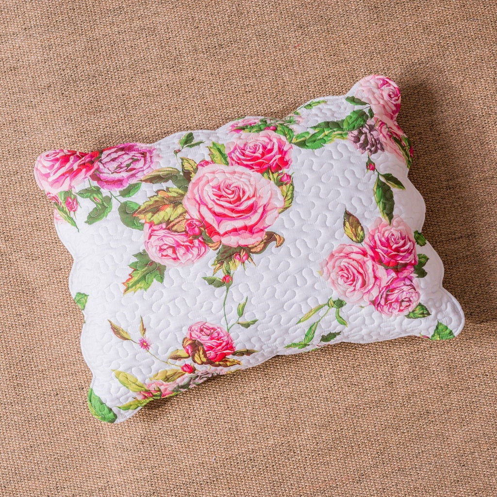 DaDa Bedding Romantic Roses Spring Floral Pink Scalloped Pillow Sham 1-Piece (JHW879) - DaDa Bedding Collection