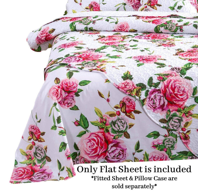 DaDa Bedding Romantic Roses Lovely Spring Pink Floral Garden Fitted & Flat Bed Sheet Set w/ Pillow Cases (JHW879) - DaDa Bedding Collection