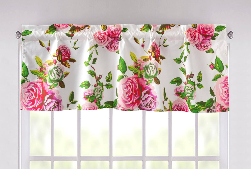 pink roses floral valance with matching bed in a bag set