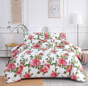 DaDa Bedding Romantic Roses Lovely Spring Pink Floral Duvet Cover Set w/ Pillow Cases (JHW-879) - DaDa Bedding Collection