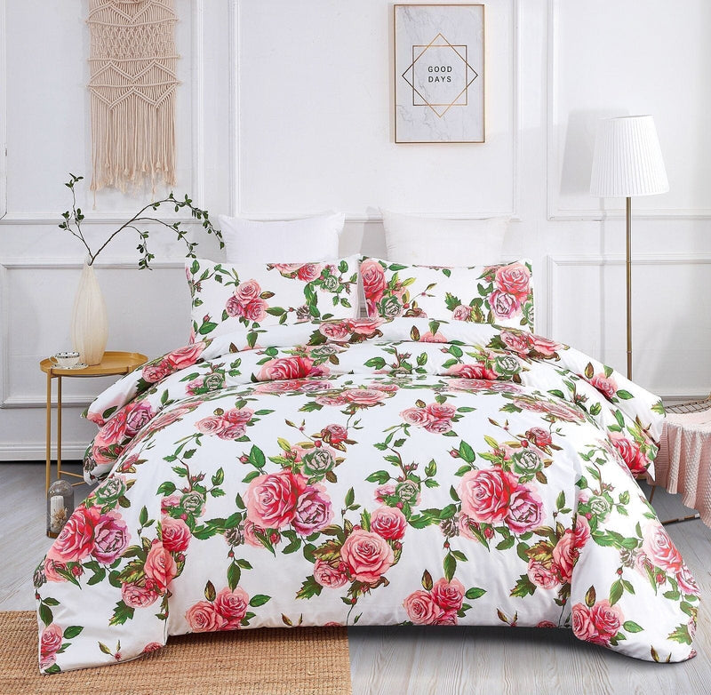 DaDa Bedding Romantic Roses Lovely Spring Pink Floral Duvet Cover Set w/ Pillow Cases (JHW-879) - DaDa Bedding Collection