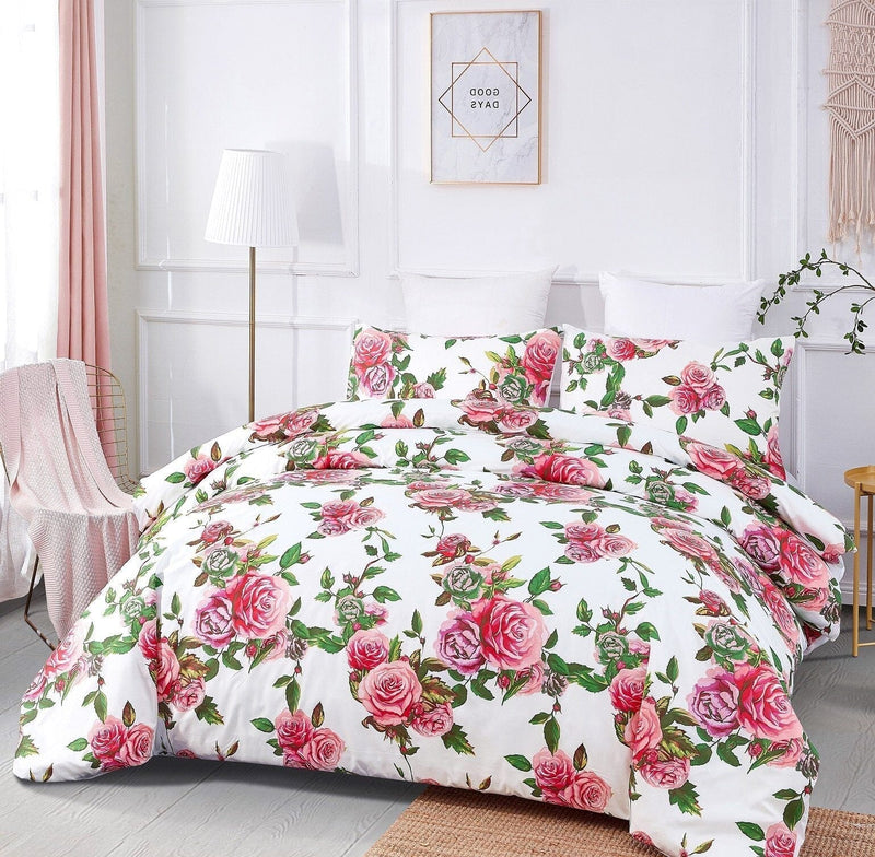 DaDa Bedding Romantic Roses Lovely Spring Pink Floral Duvet Cover Set w/ Pillow Cases (JHW-879) - DaDa Bedding Collection