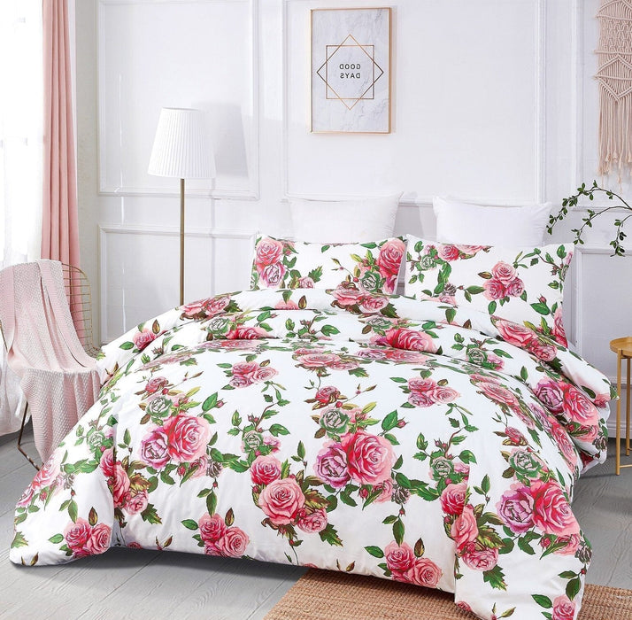 DUVET COVER - DaDa Bedding Romantic Roses Lovely Spring Pink Floral Duvet Cover Set w/ Pillow Cases (JHW-879) - DaDa Bedding Collection