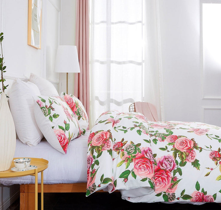 DUVET COVER - DaDa Bedding Romantic Roses Lovely Spring Pink Floral Duvet Cover Set w/ Pillow Cases (JHW-879) - DaDa Bedding Collection