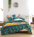 DaDa Bedding Bohemian Patchwork Bed of Wild Flowers Floral Gardenia Green Bedspread Set (JHW-886) - DaDa Bedding Collection