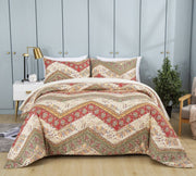 DaDa Bedding Botanical Cranberry Sage Chevron Floral Duvet Cover Set w/ Pillow Cases (JHW-924) - DaDa Bedding Collection