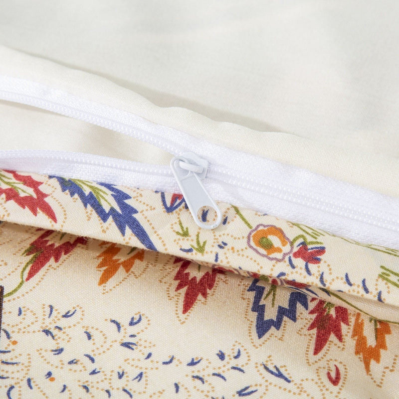 DaDa Bedding Botanical Cranberry Sage Chevron Floral Duvet Cover Set w/ Pillow Cases (JHW-924) - DaDa Bedding Collection