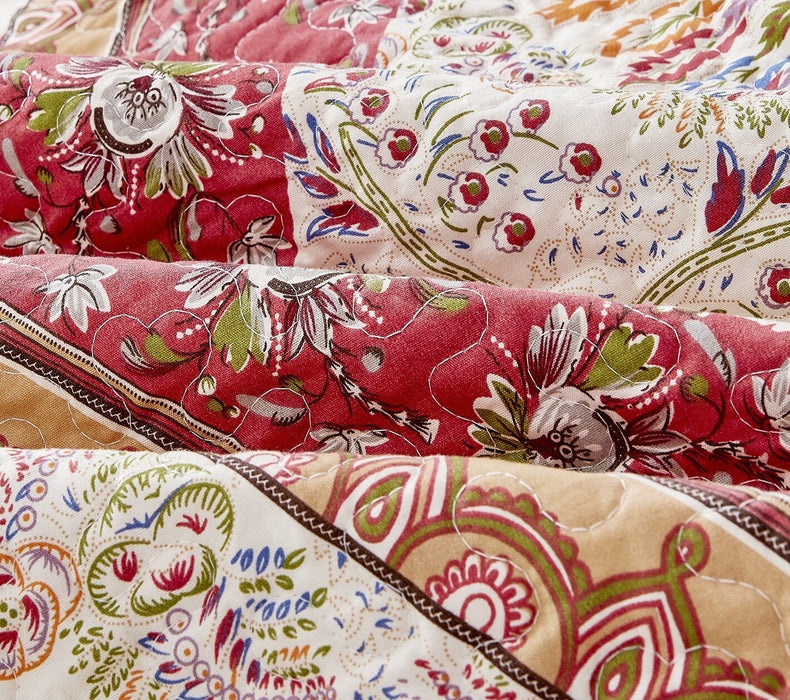 DaDa Bedding Rustic Bed in a Bag Bundle Set - Cranberry Sage Chevron Floral Bedding Set (JHW-924)