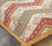 DaDa Bedding Botanical Cranberry Sage Chevron Floral Fitted Bed Sheet w/ Pillow Cases (JHW-924-Fitted) - DaDa Bedding Collection