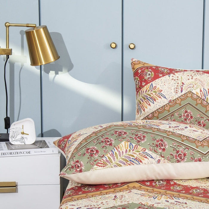 DaDa Bedding Rustic Bed in a Bag Bundle Set - Cranberry Sage Chevron Floral Bedding Set (JHW-924) - DaDa Bedding Collection