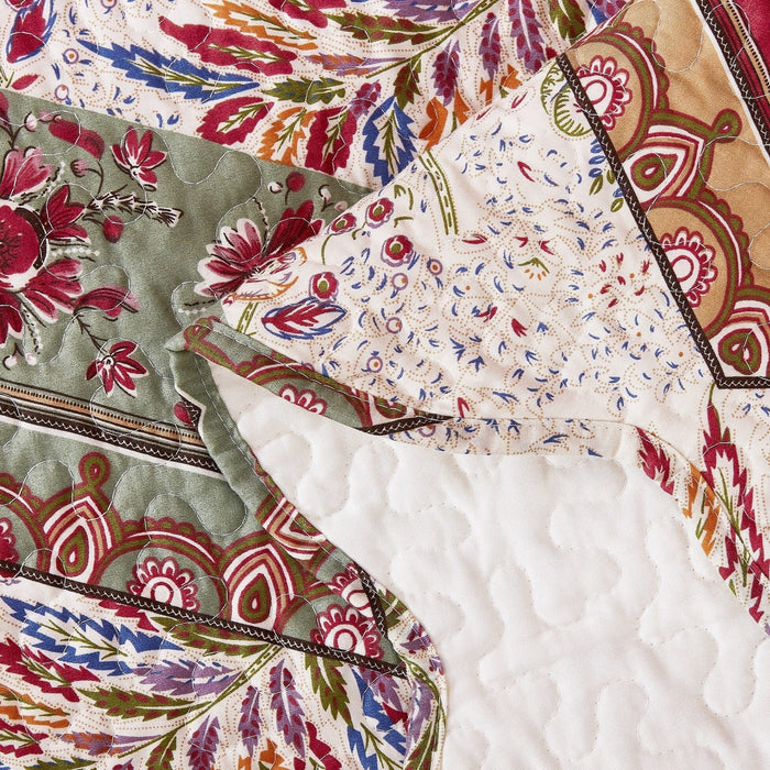 DaDa Bedding Rustic Bed in a Bag Bundle Set - Cranberry Sage Chevron Floral Bedding Set (JHW-924) - DaDa Bedding Collection