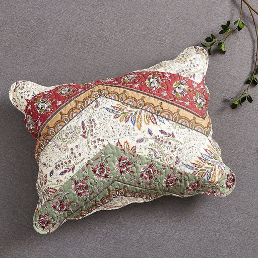 DaDa Bedding Bohemian Cranberry Sage Chevron Patchwork Floral Pillow Sham (JHW924) - DaDa Bedding Collection