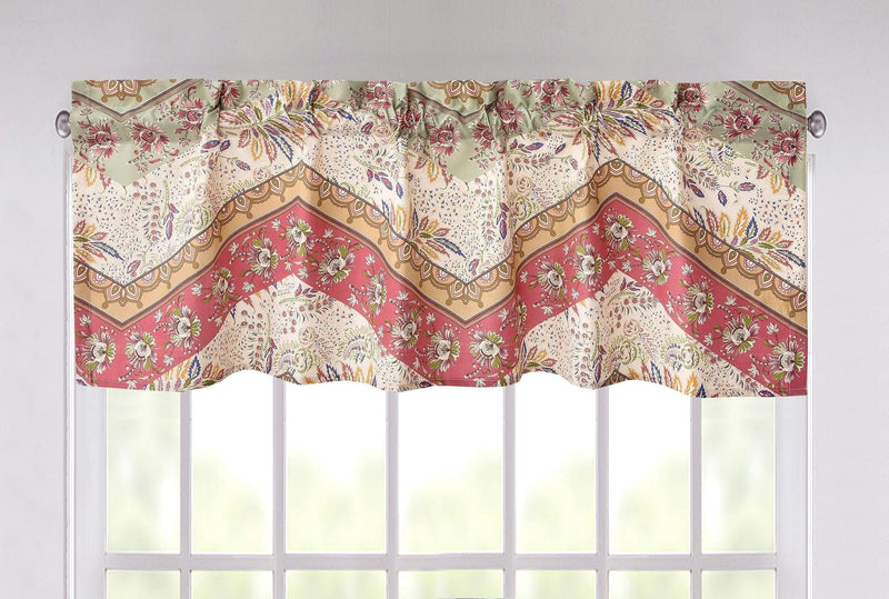 DaDa Bedding Rustic Cranberry Sage Chevron Floral Window Curtain Valance - 18" x 52" (JHW-924) - DaDa Bedding Collection