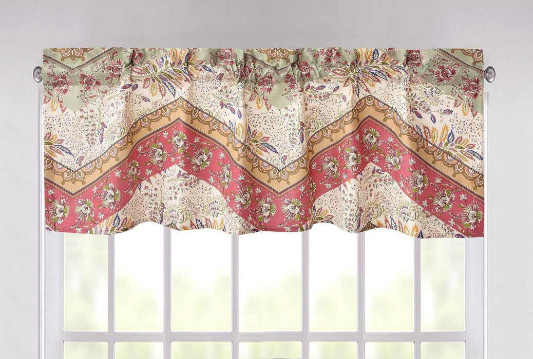 DaDa Bedding Rustic Cranberry Sage Chevron Floral Window Curtain Valance - 18" x 52" (JHW-924)