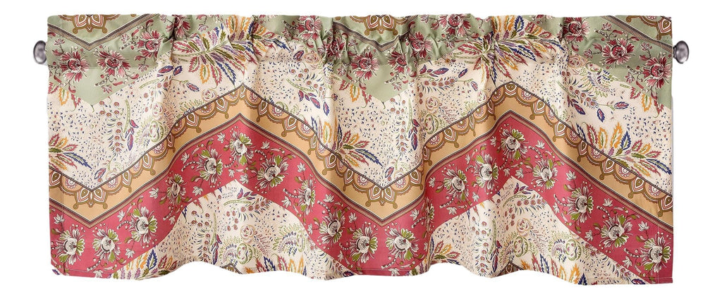 DaDa Bedding Rustic Cranberry Sage Chevron Floral Window Curtain Valance - 18" x 52" (JHW-924) - DaDa Bedding Collection