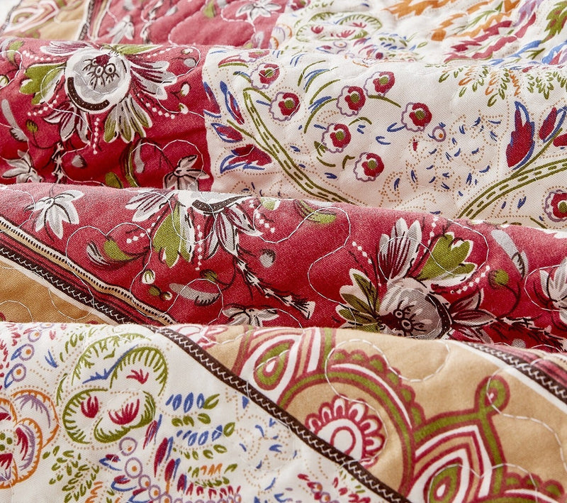 DaDa Bedding Rustic Bohemian Cranberry Sage Chevron Floral Bedspread Set (JHW-924) - DaDa Bedding Collection