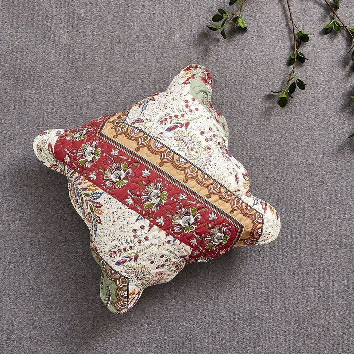 DaDa Bedding Set of 2-Pieces Bohemian Cranberry Sage Chevron Floral Throw Pillow Covers, 18" x 18" (JHW924) - DaDa Bedding Collection