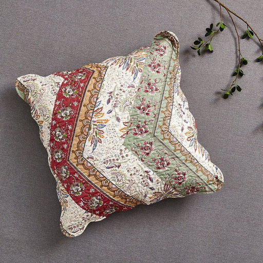 CUSHION COVER - DaDa Bedding Bohemian Patchwork Cranberry Sage Chevron Floral Euro Pillow Sham Cover, 26" x 26" (JHW924) - DaDa Bedding Collection