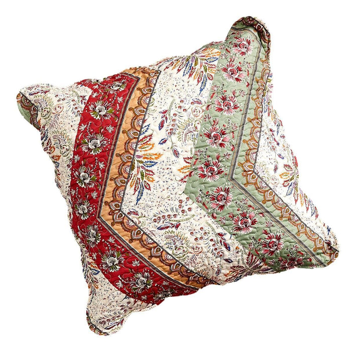 CUSHION COVER - DaDa Bedding Bohemian Patchwork Cranberry Sage Chevron Floral Euro Pillow Sham Cover, 26" x 26" (JHW924) - DaDa Bedding Collection