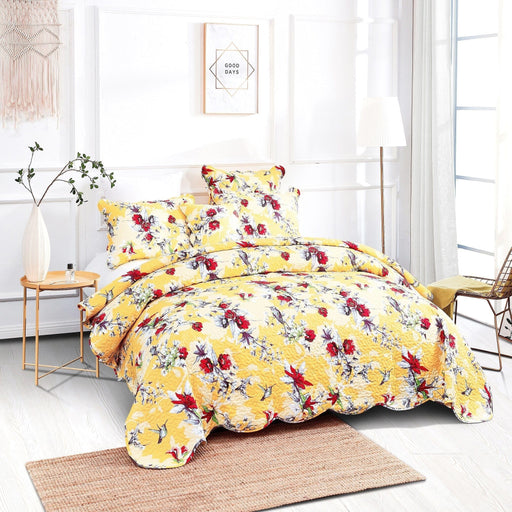yellow floral  bed in a bag set with matching accessories