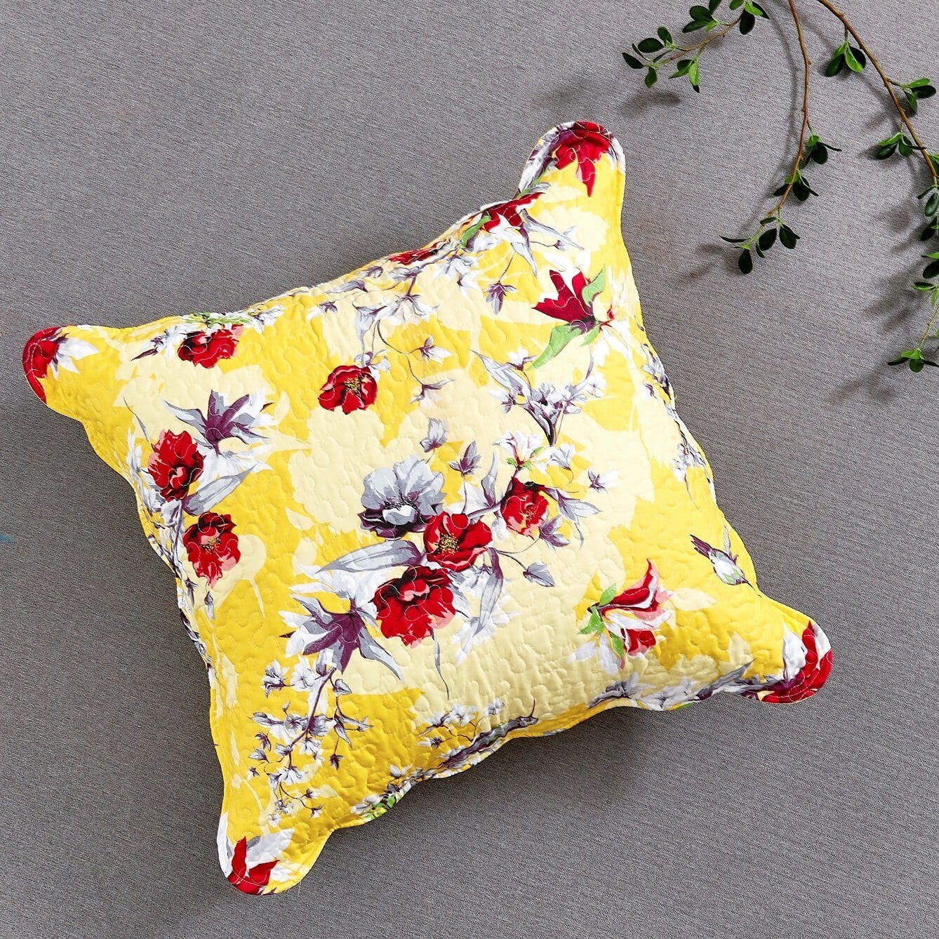 DaDa Bedding Bed in a Bag Bundle Set - Radiant Sunshine Yellow Hummingbirds Floral Bedding Set (JHW-925) - DaDa Bedding Collection