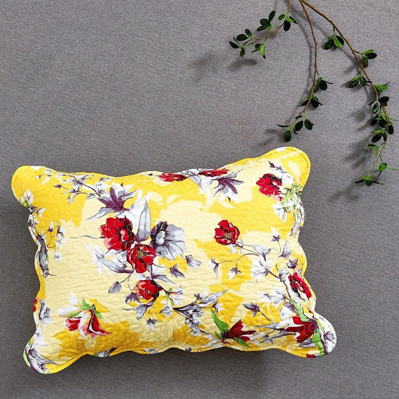 DaDa Bedding Sunshine Yellow Hummingbirds Floral Scalloped Pillow Sham 1-Piece (JHW-925) - DaDa Bedding Collection