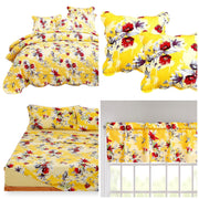 DaDa Bedding Bed in a Bag Bundle Set - Radiant Sunshine Yellow Hummingbirds Floral Bedding Set (JHW-925) - DaDa Bedding Collection