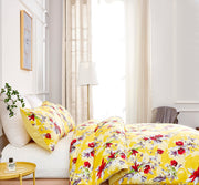 DaDa Bedding Sunshine Yellow Hummingbirds Floral Duvet Cover & Fitted Flat Bed Sheets Set w/ Pillow Cases Window Valances (925) - DaDa Bedding Collection