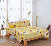 DaDa Bedding Sunshine Yellow Hummingbirds Floral Fitted & Flat Bed Sheets Set (JHW-925) - DaDa Bedding Collection