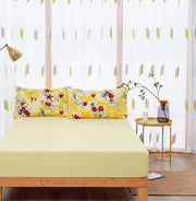 DaDa Bedding Sunshine Yellow Hummingbirds Floral Duvet Cover & Fitted Flat Bed Sheets Set w/ Pillow Cases Window Valances (925) - DaDa Bedding Collection