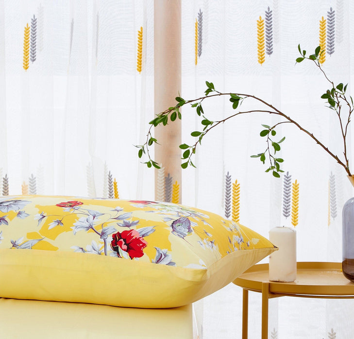DaDa Bedding Sunshine Yellow Hummingbirds Floral Fitted & Flat Bed Sheets Set (JHW-925)