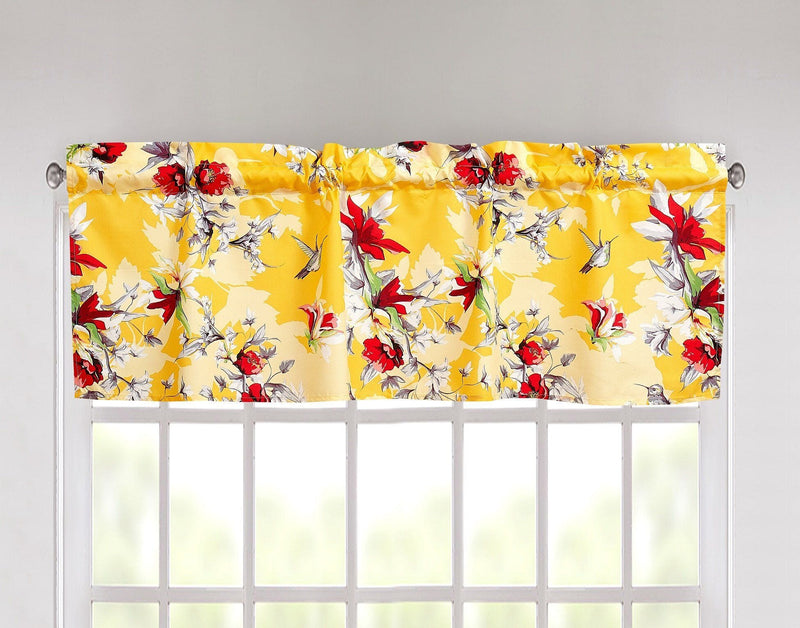 DaDa Bedding Sunshine Yellow Hummingbirds Floral Duvet Cover & Fitted Flat Bed Sheets Set w/ Pillow Cases Window Valances (925) - DaDa Bedding Collection