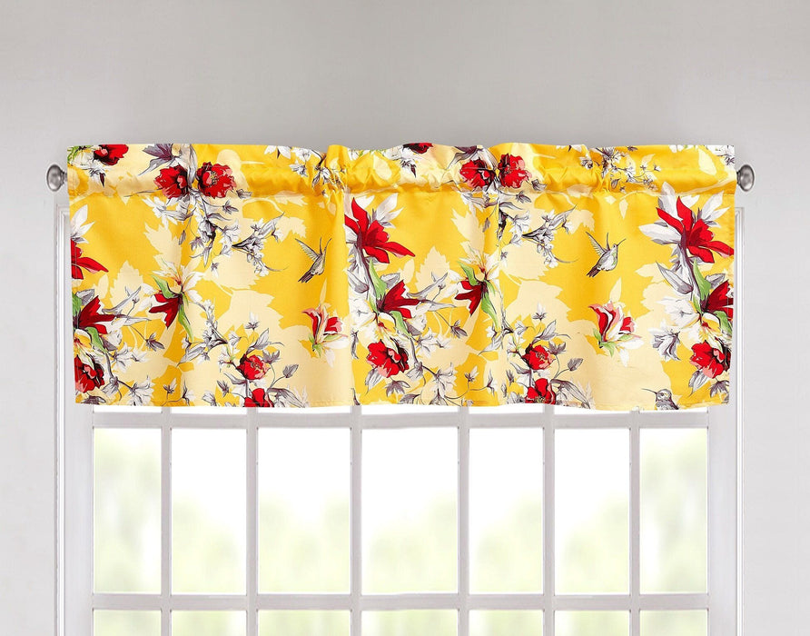 DaDa Bedding Floral Sunshine Yellow Hummingbirds Window Curtain Valance - 18" x 52" (JHW-925)