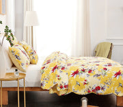 DaDa Bedding Radiant Sunshine Yellow Hummingbirds Floral Scalloped Bedspread Set (JHW-925) - DaDa Bedding Collection