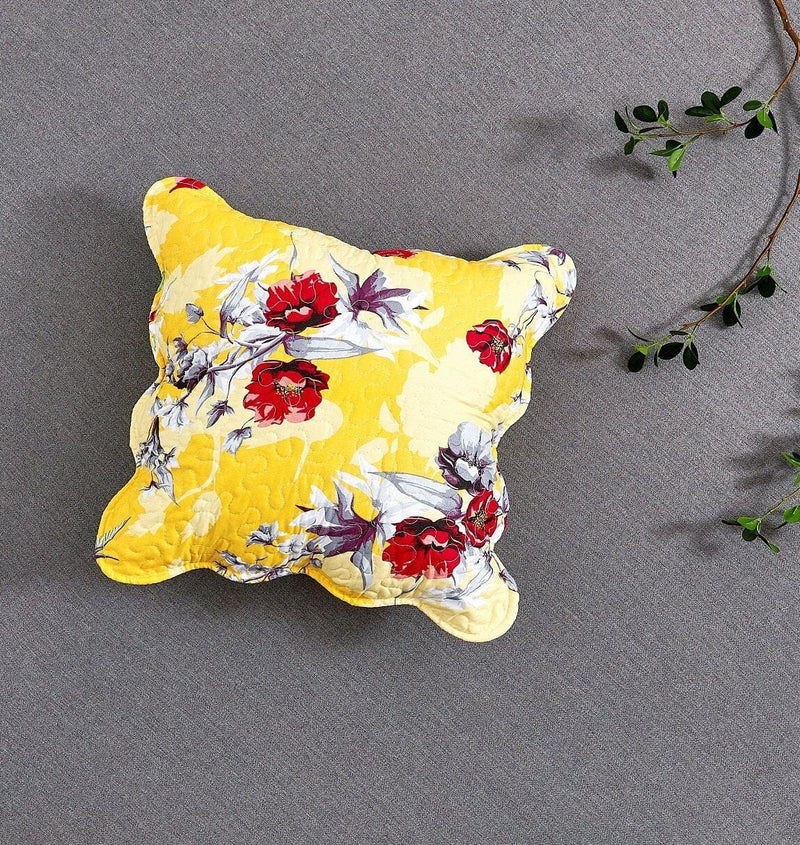 DaDa Bedding Set of 2 Sunshine Yellow Hummingbirds Floral Scalloped Throw Pillow Covers, 18" (JHW925) - DaDa Bedding Collection