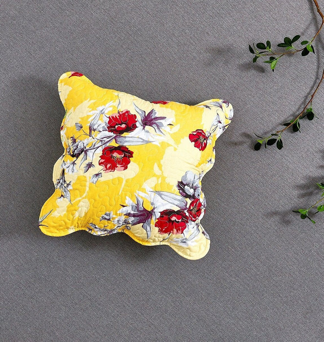 CUSHION COVER - DaDa Bedding Set of 2 Sunshine Yellow Hummingbirds Floral Scalloped Throw Pillow Covers, 18" (JHW925) - DaDa Bedding Collection